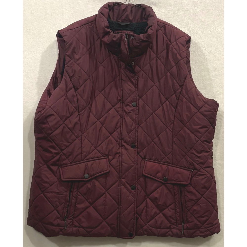 Weatherproof Burgundy Quilted Fleece Lined Vest Plus Size 3X
